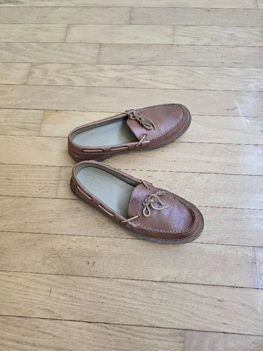 Lucas | brown leather moccasin style gum sole boat shoes | MENS 9.5